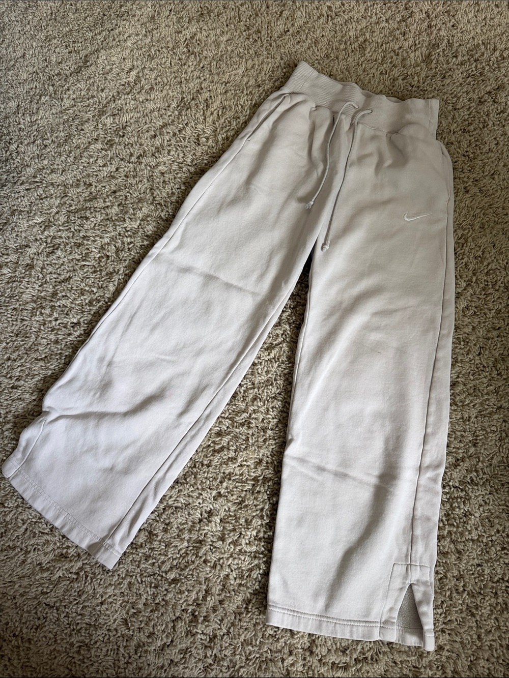 Nike Beige Wide-Leg Sweatpants with Subtle Swoosh